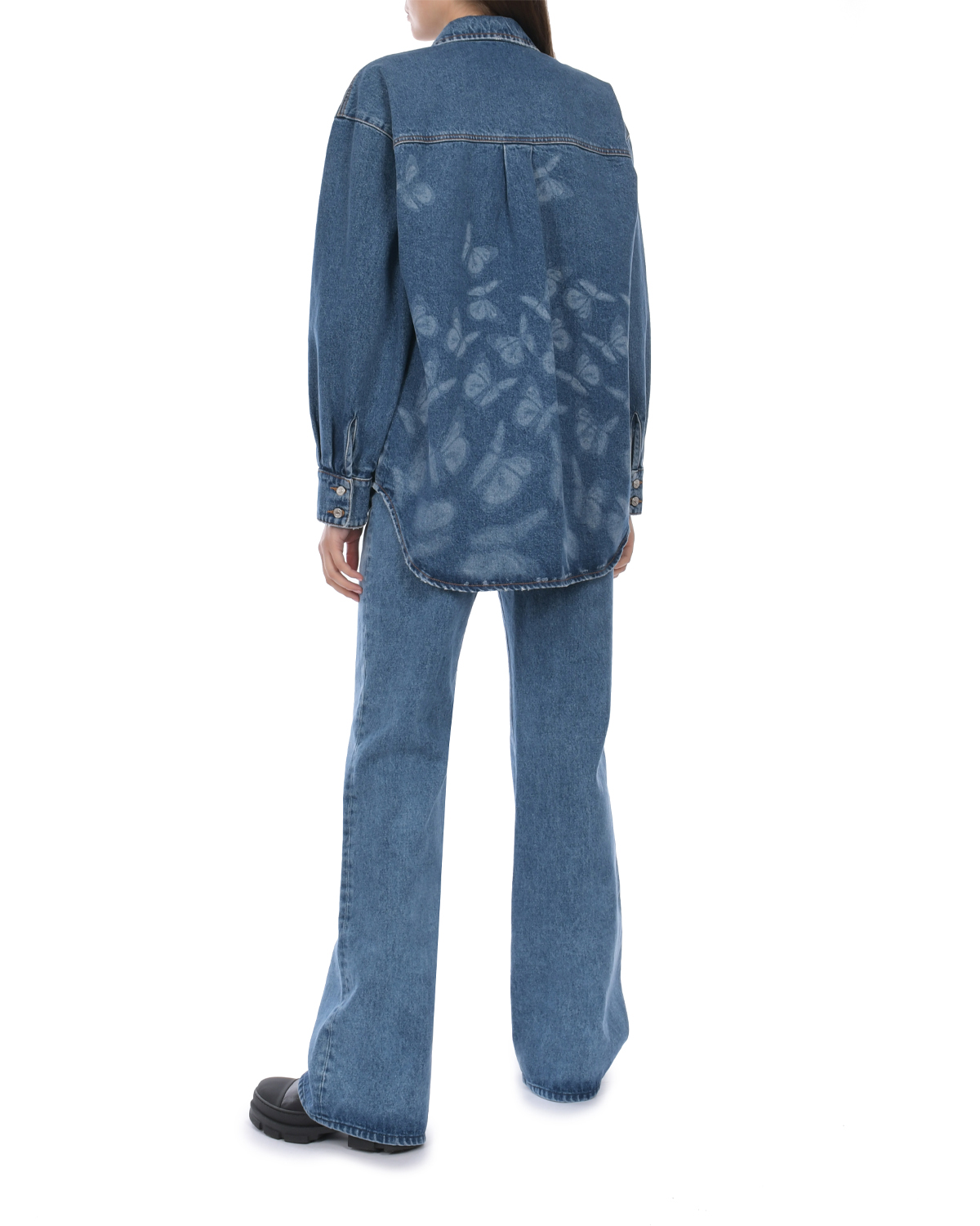 Синяя джинсовая рубашка с принтом "бабочки" MSGM, размер 40, цвет синий - фото 4